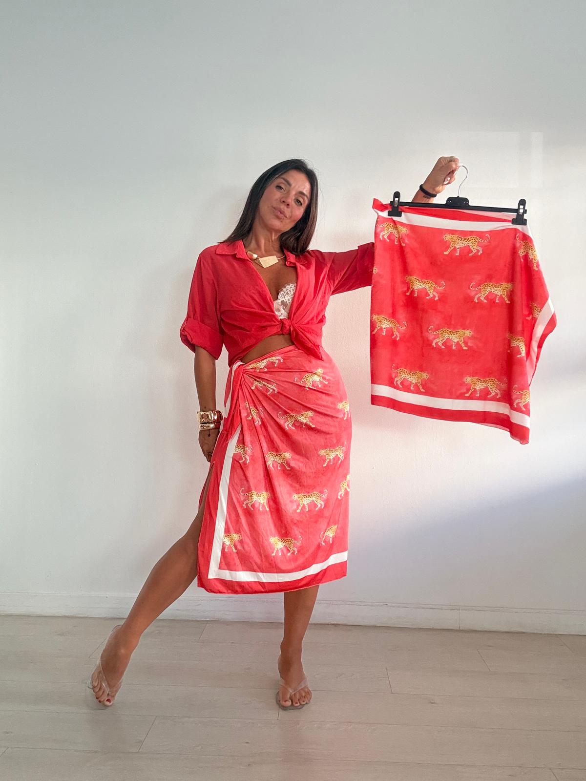 FALDA LARGA LICRA TIGRES CORAL