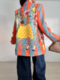BLAZER CEBRA FLORES RAYAS AZUL Y NARANJA