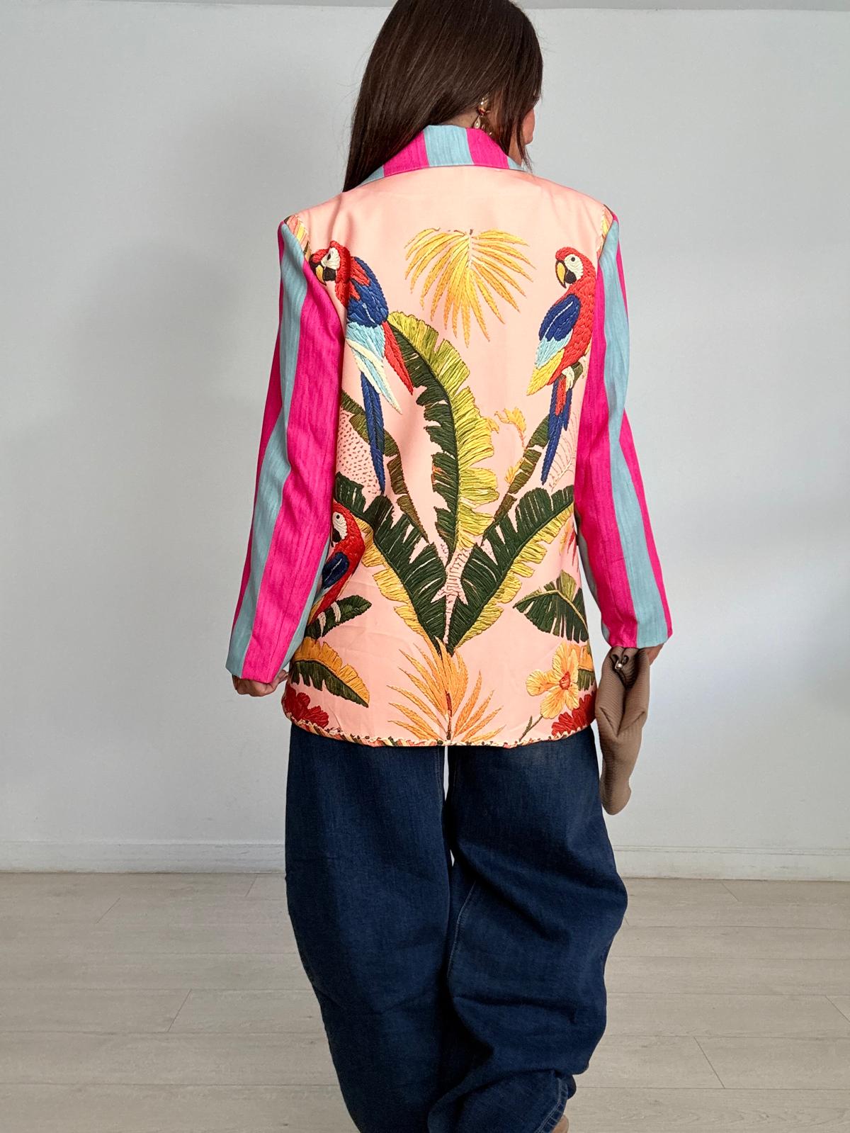 BLAZER  LOROS RAYAS  AZUL / ROSA
