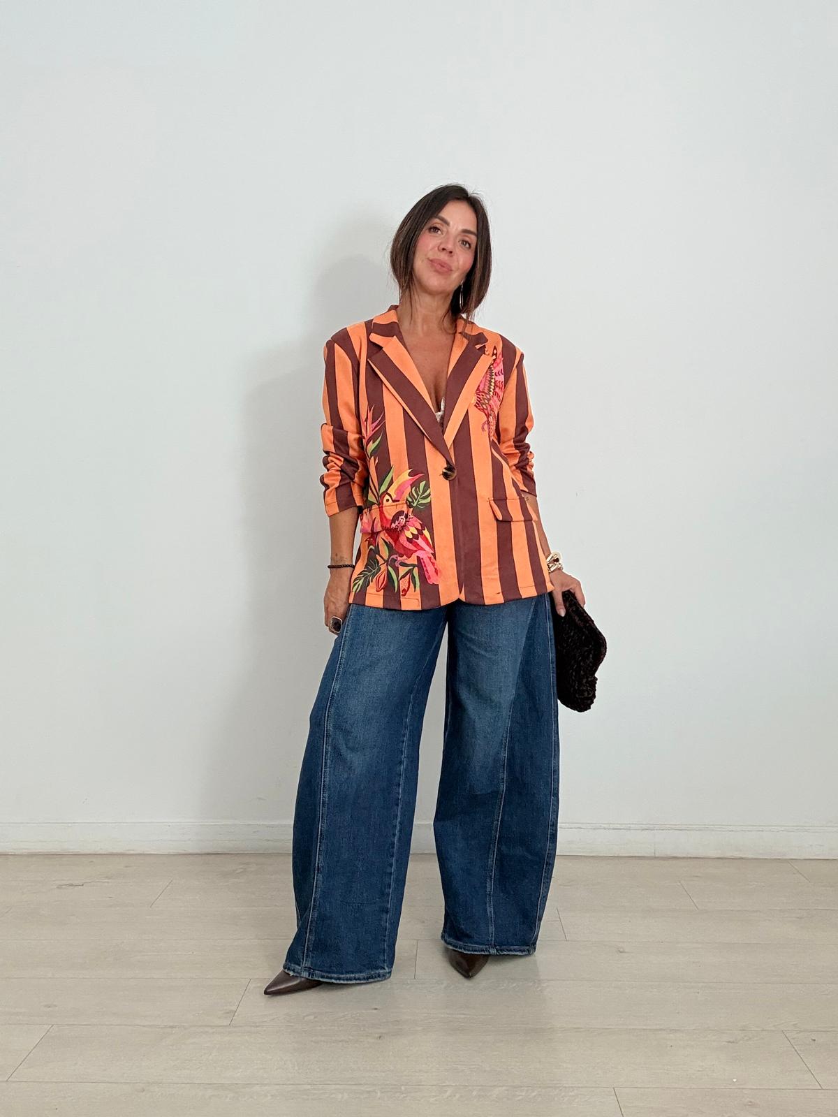 BLAZER ANTELINA PELICAN + RAYAS MARRON /NARANJA