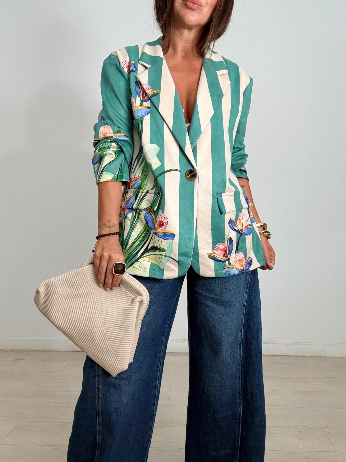 BLAZER ANTELINA RAYAS PANTERA VERDE AGUA