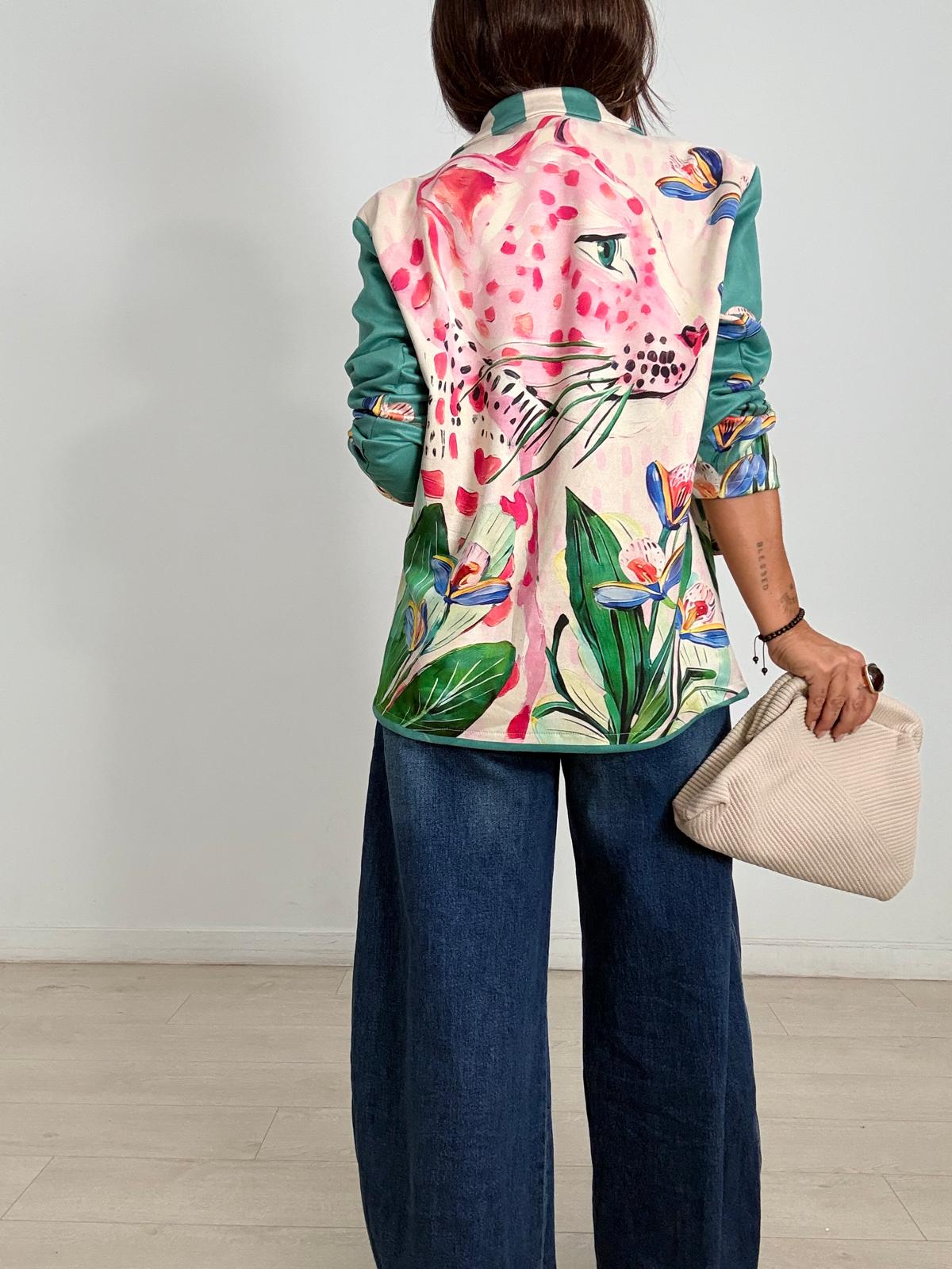 BLAZER ANTELINA RAYAS PANTERA VERDE AGUA