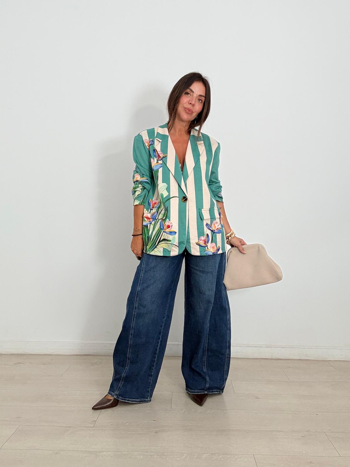 BLAZER ANTELINA RAYAS PANTERA VERDE AGUA