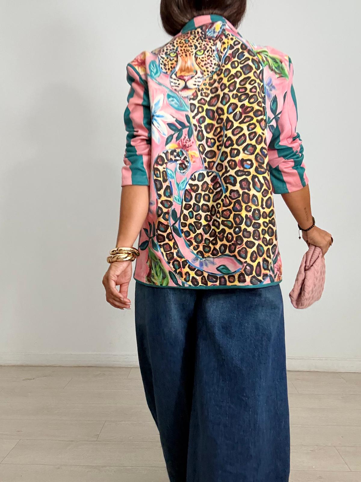 BLAZER ANTELINA PANTERA +   RAYAS TURQUESA/ROSA