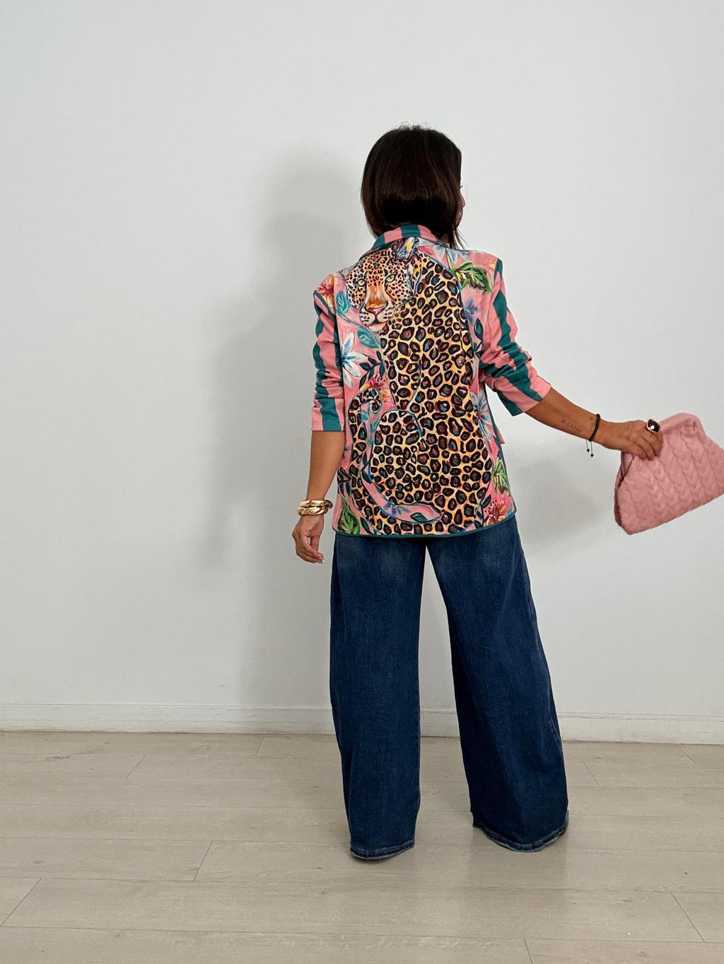 BLAZER ANTELINA PANTERA +   RAYAS TURQUESA/ROSA