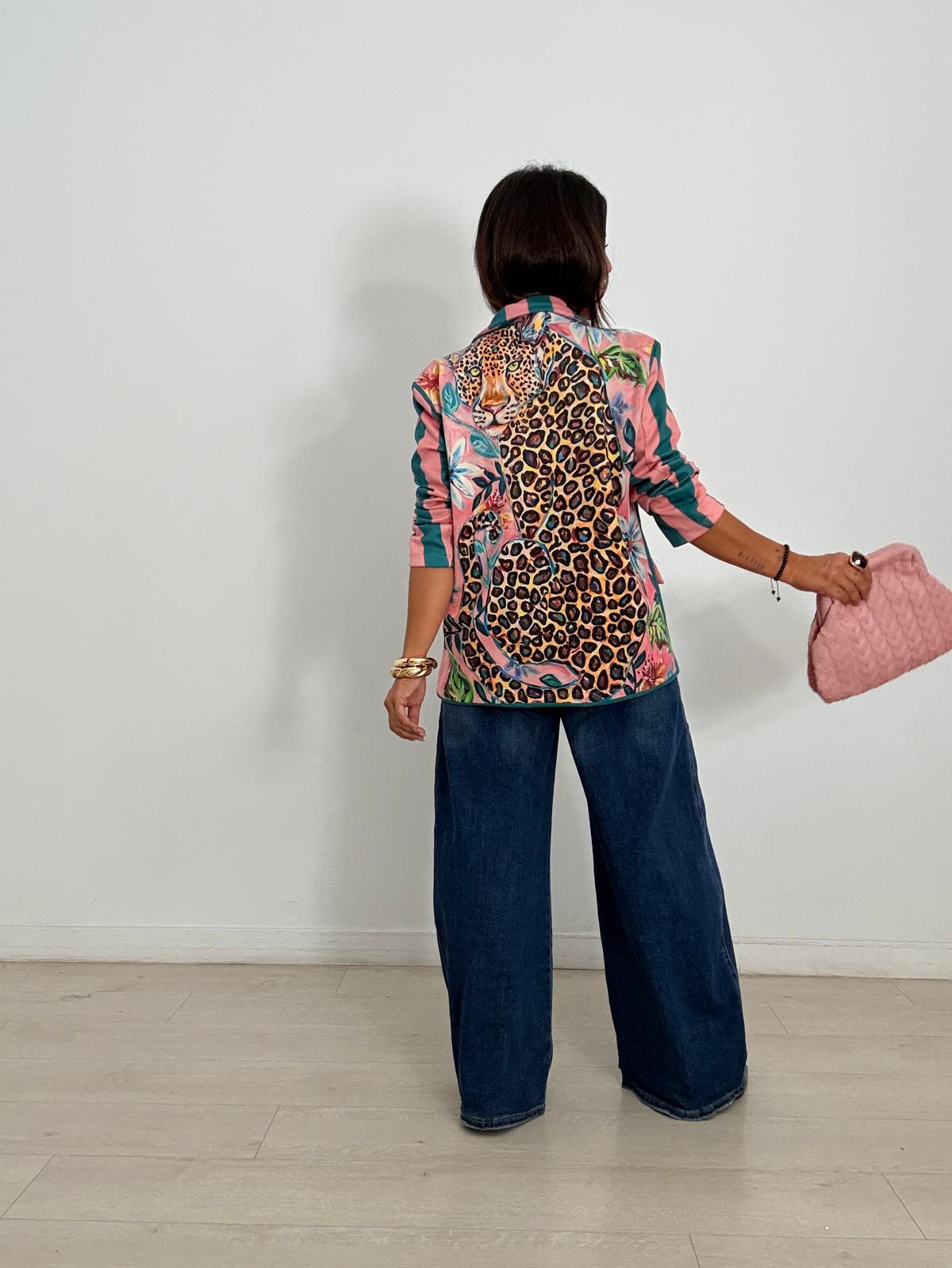 BLAZER ANTELINA PANTERA +   RAYAS TURQUESA/ROSA