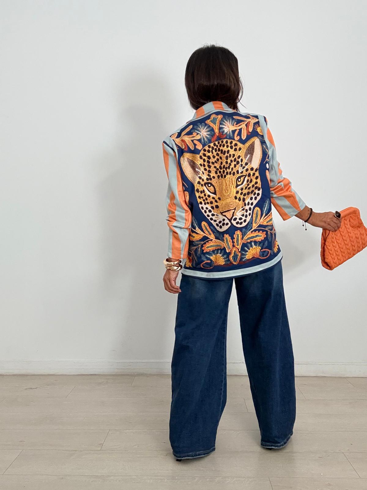 BLAZER  ANTELINA PANTERA + RAYAS CELESTE/NARANJA