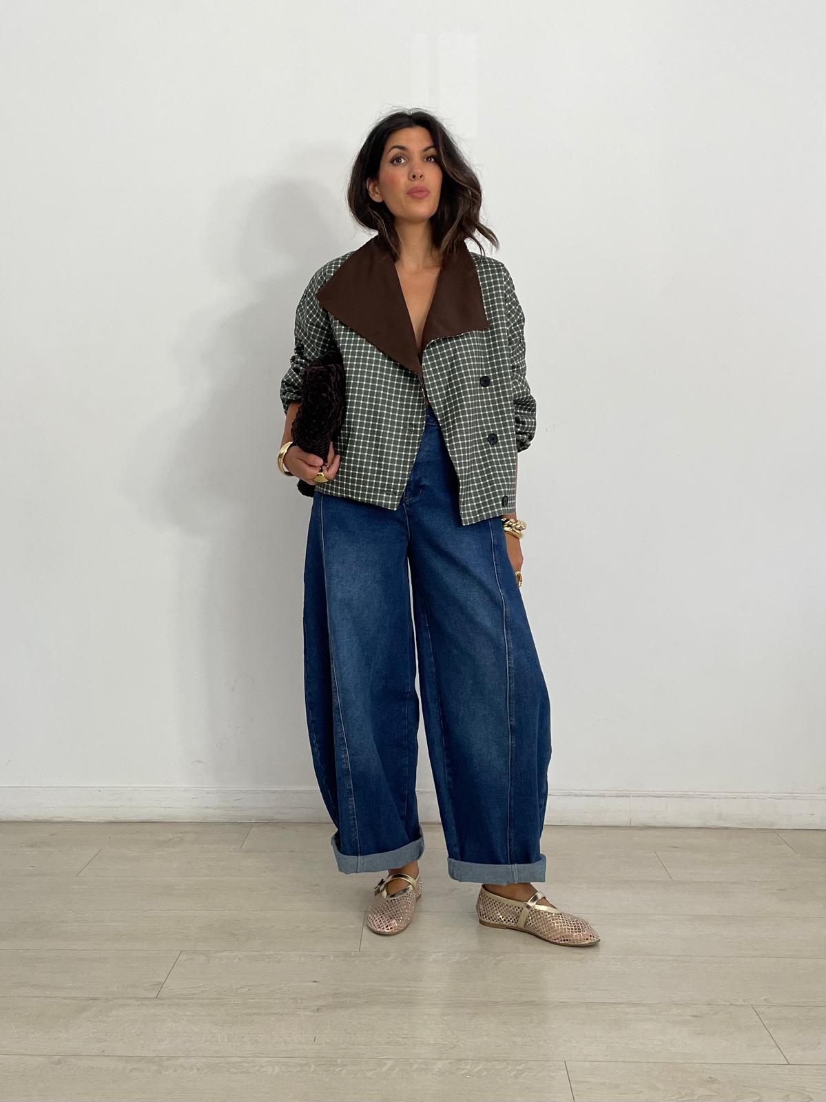 CHAQUETA CORTA COMBINADA CUADRITOS