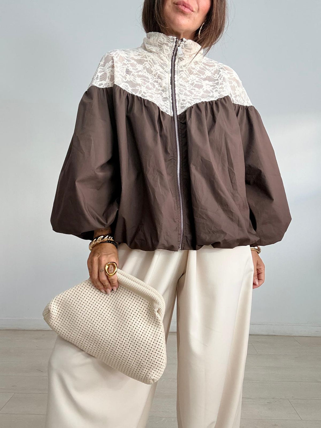 CHAQUETA GLOBO COMBINADA ENCAJE