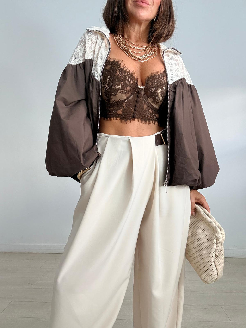 CHAQUETA GLOBO COMBINADA ENCAJE