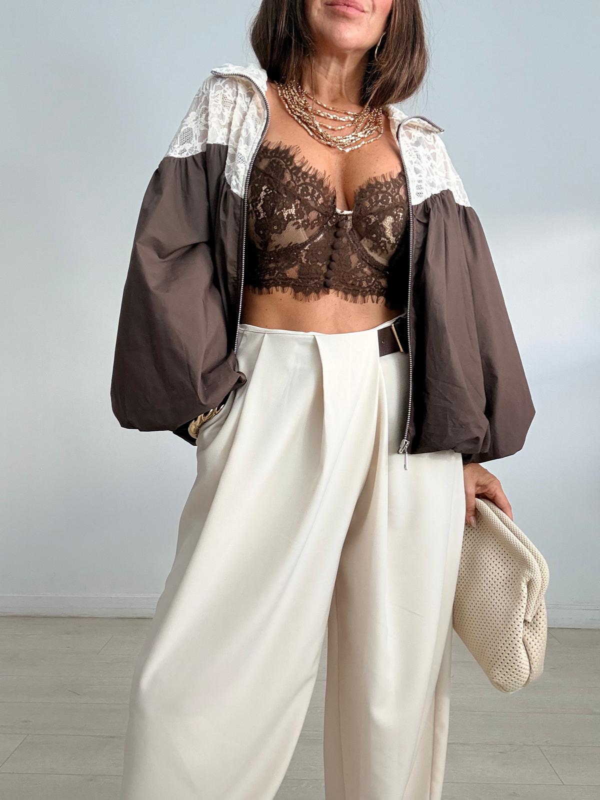 CHAQUETA GLOBO COMBINADA ENCAJE
