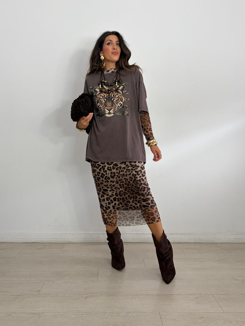 VESTIDO LARGO TULL LEOPARDO