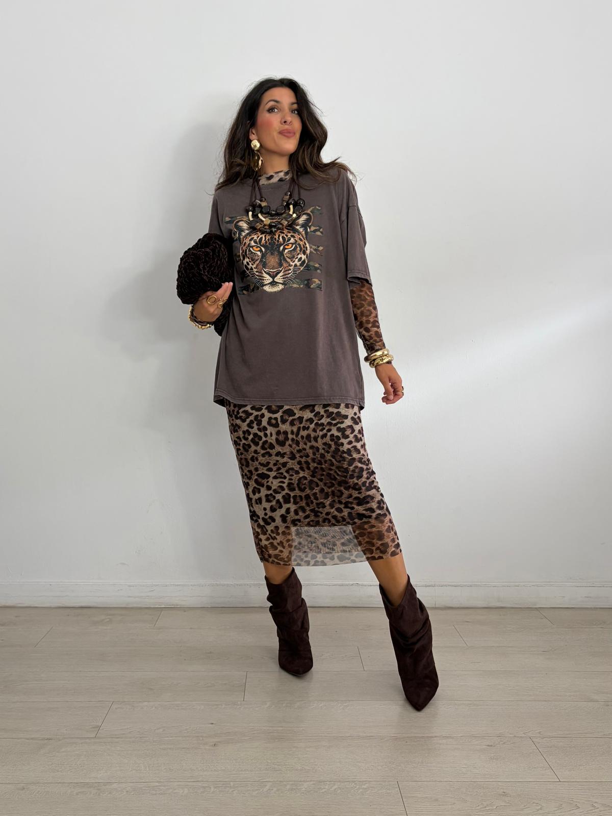 VESTIDO LARGO TULL LEOPARDO