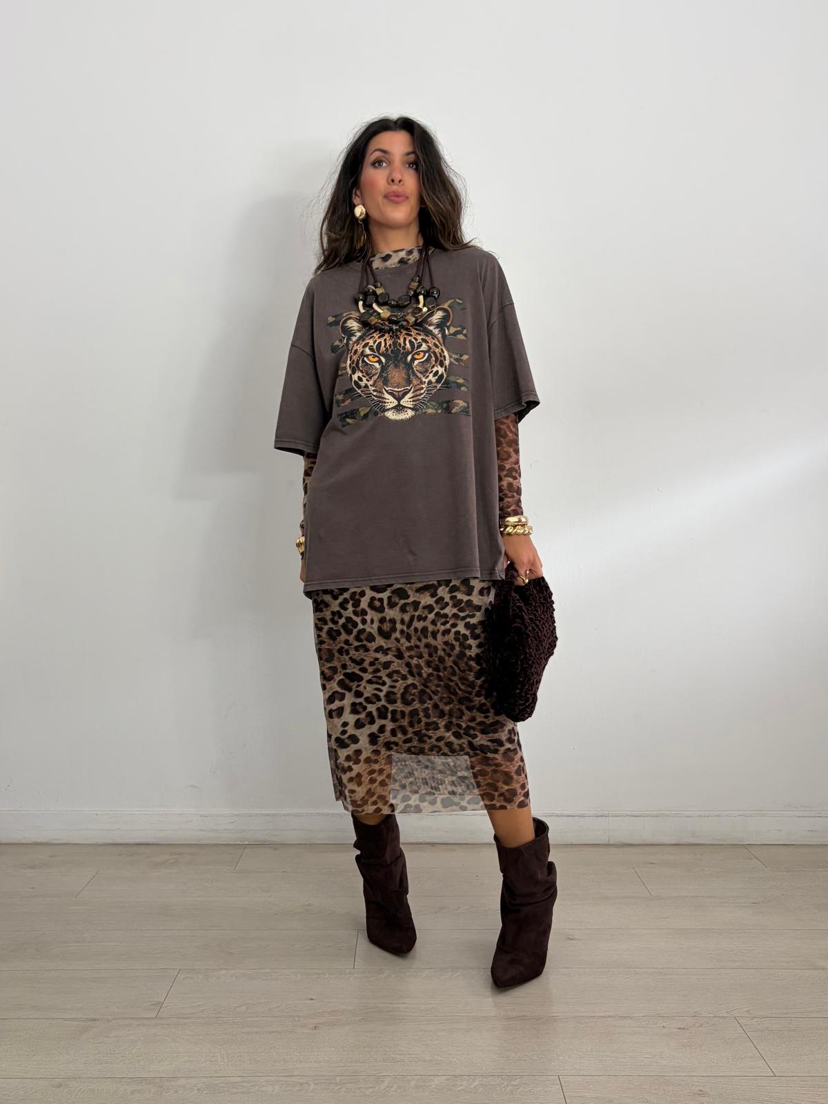 VESTIDO LARGO TULL LEOPARDO
