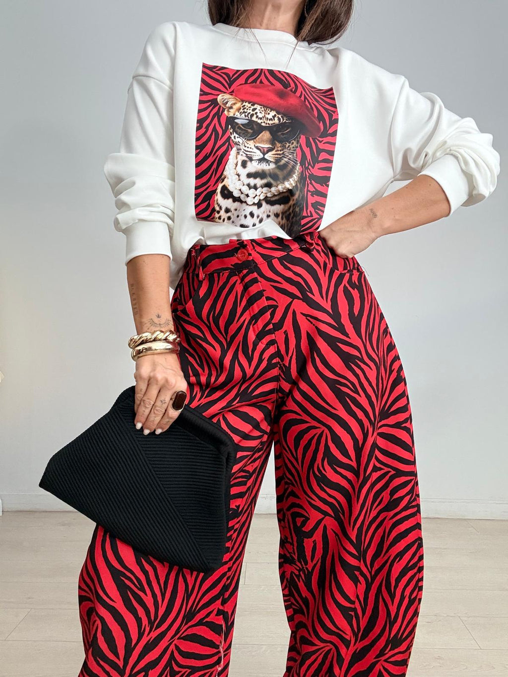 SUDADERA FELINE + CEBRA ROJO