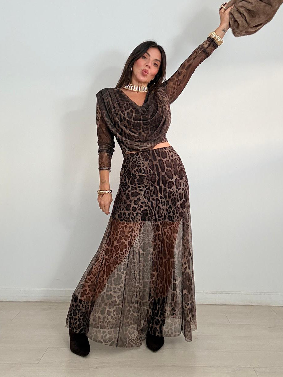 FALDA TULL LEOPARDO