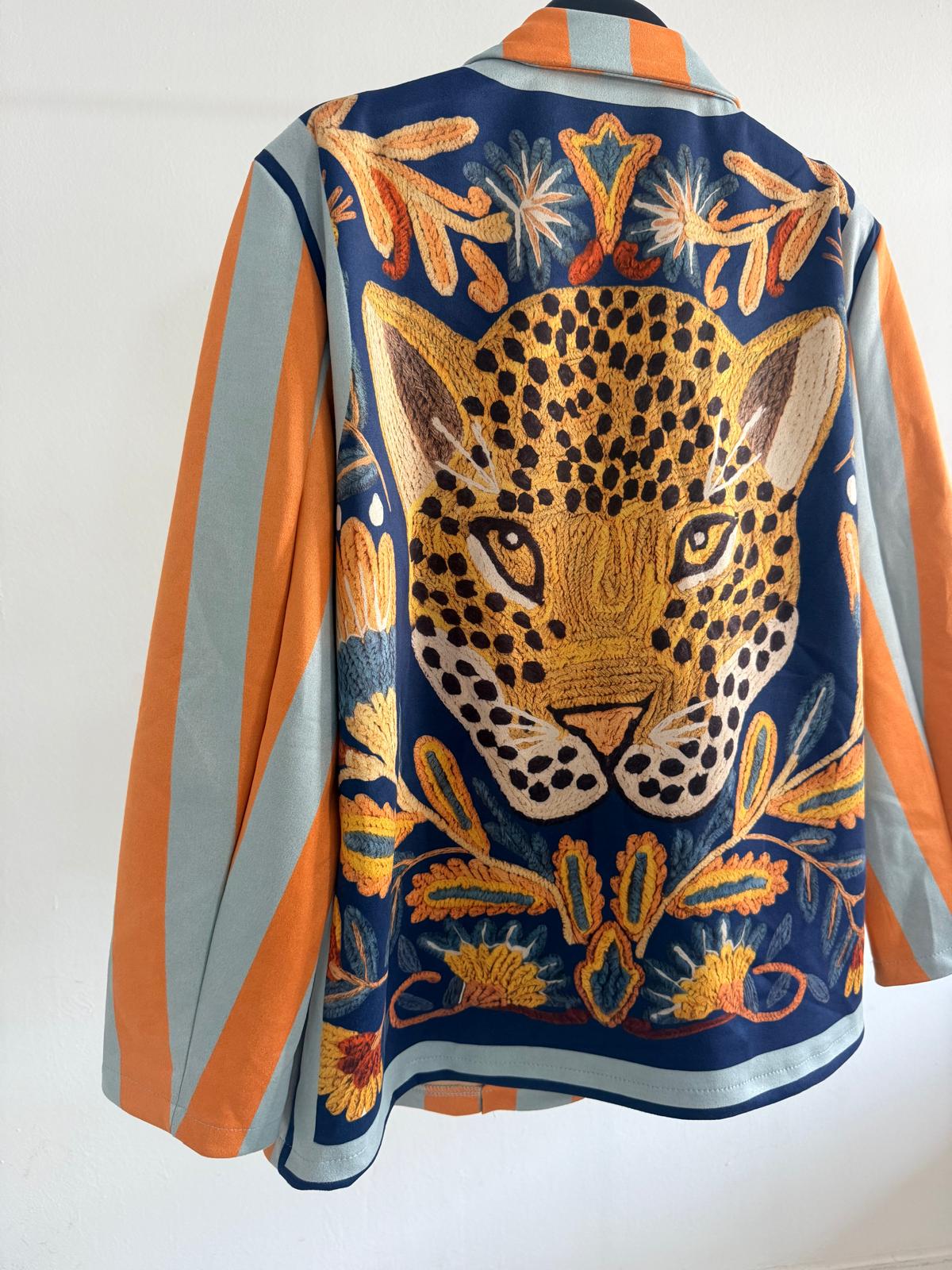 BLAZER  ANTELINA PANTERA + RAYAS CELESTE/NARANJA