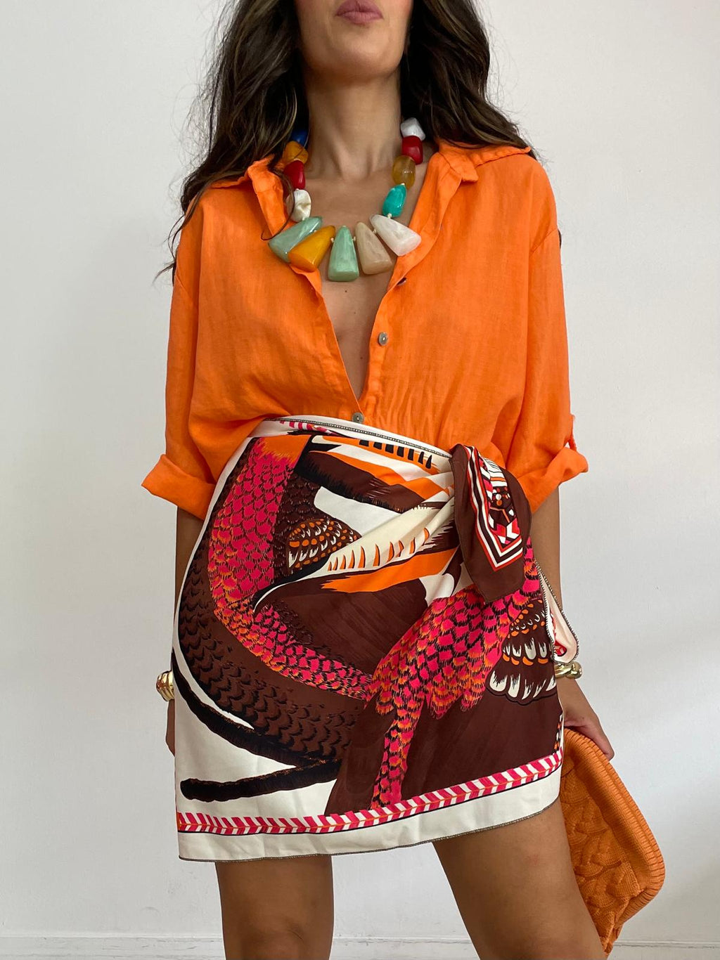 BLUSA ABOTONADA ANUDADA LINO