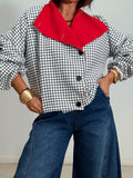 CHAQUETA CUADRITOS BLANCA/ROJA