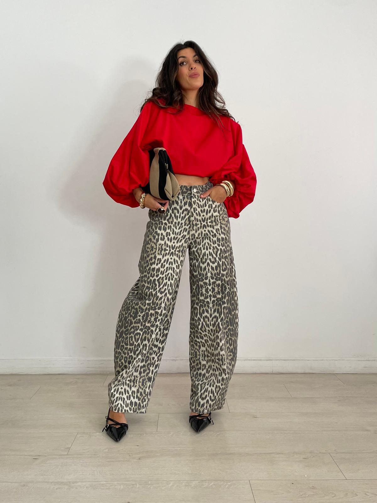 JEANS BALLOON LEOPARDO BEIGE/GRIS