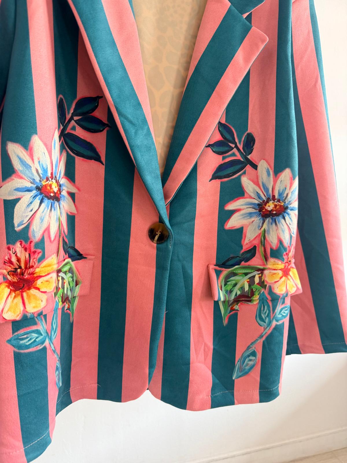 BLAZER ANTELINA PANTERA +   RAYAS TURQUESA/ROSA
