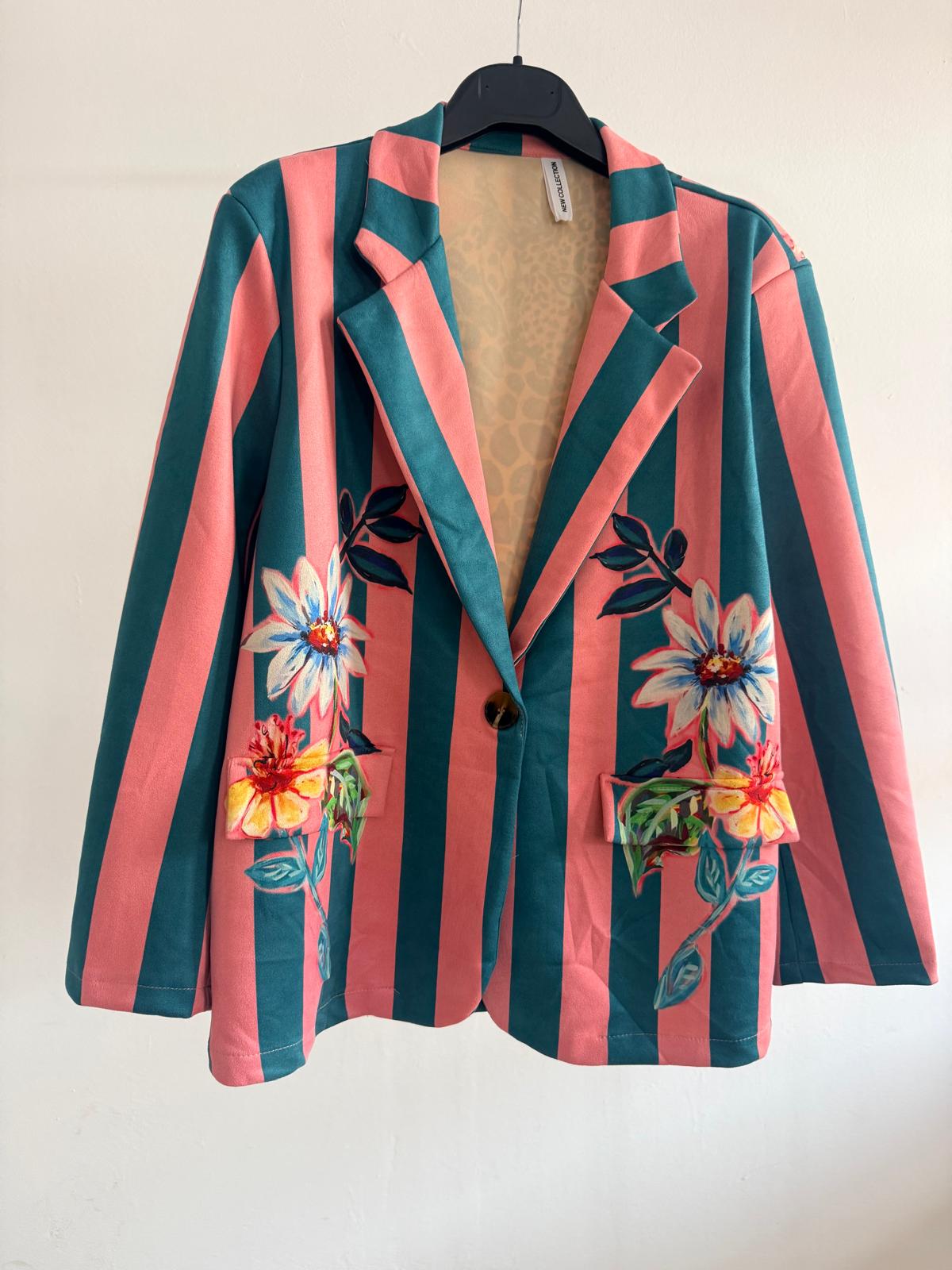 BLAZER ANTELINA PANTERA +   RAYAS TURQUESA/ROSA