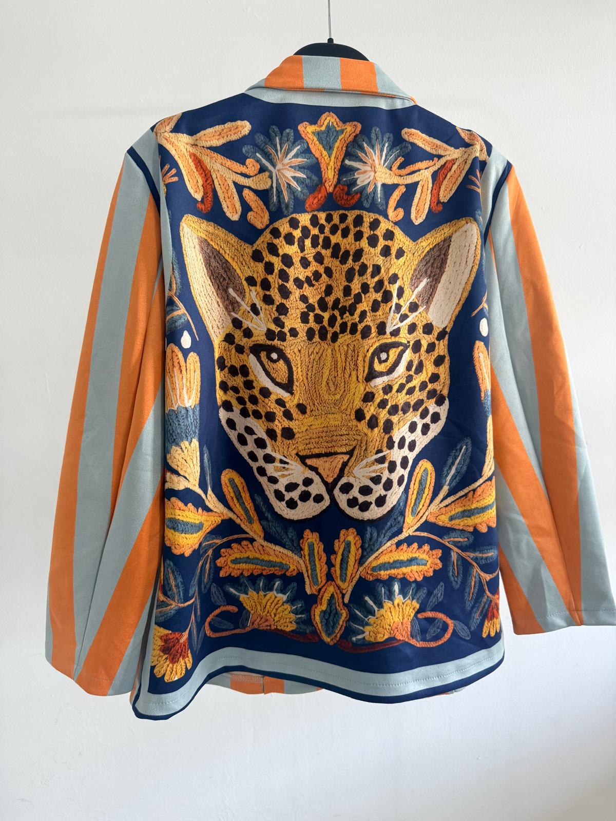 BLAZER  ANTELINA PANTERA + RAYAS CELESTE/NARANJA