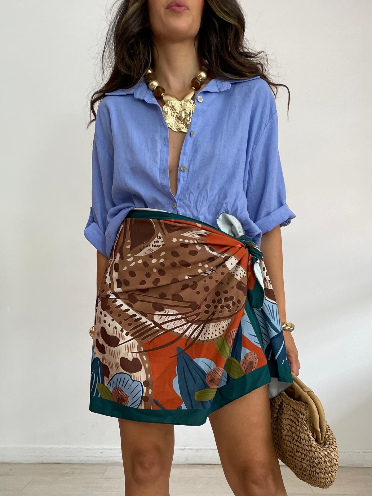 BLUSA ABOTONADA ANUDADA LINO